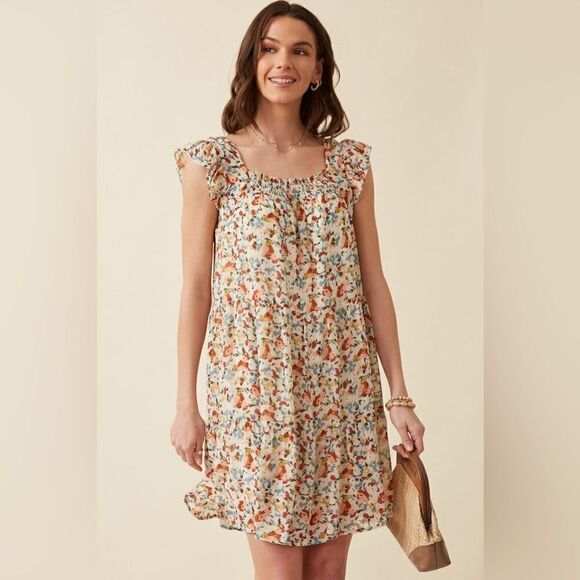 Hayden Womens Floral Ruffle Sleeve Smock Detail Dress - Picture 1 of 11
